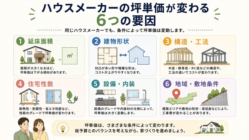 ハウスメーカーの坪単価が変わる6つの要因