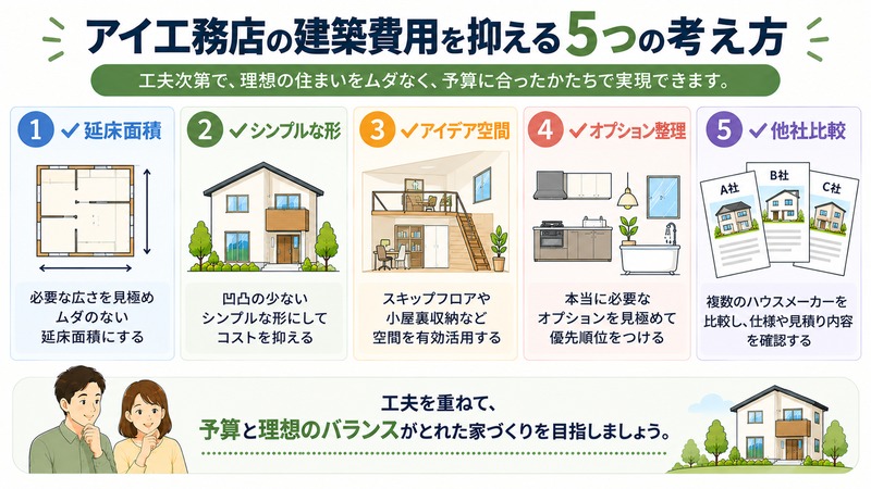 アイ工務店の建築費用を抑える5つの方法