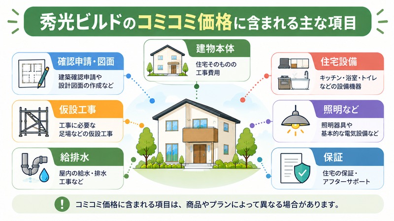秀光ビルドのコミコミ価格に含まれる主な項目