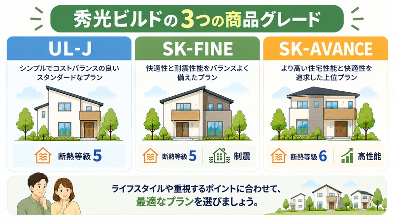 秀光ビルドのUL-J・SK-FINE・SK-AVANCEの違い